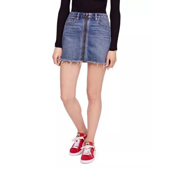 Free people Zip It Up Denim Mini Skirt Sz 24 - Picture 1 of 6